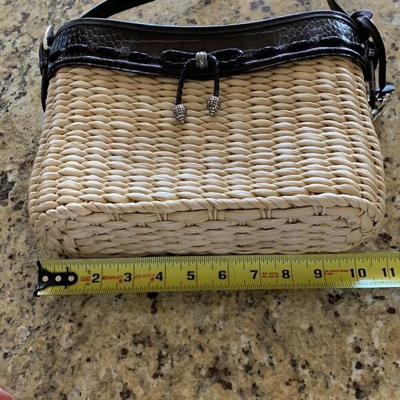Brighton Weaved Straw Croc Embossed Leather Trudy Rattan Purse Shoulder Bag - Picture 7 of 11